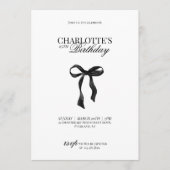 Modern Black Bow Birthday Invitation Einladung (Vorderseite)