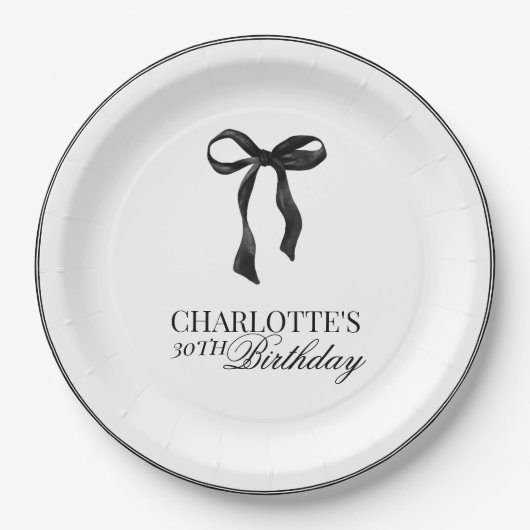 Modern Black Bow Birthday Pappteller (Vorderseite)