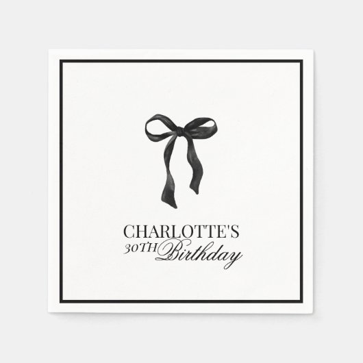 Modern Black Bow Birthday Serviette (Vorderseite)