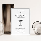 Modern Black Bow Champagne Birthday Invitation Einladung
