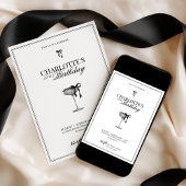 Modern Black Bow Champagne Birthday Invitation Einladung