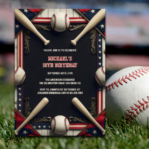 Modern Black Boys Sport Baseball Geburtstagsparty Einladung