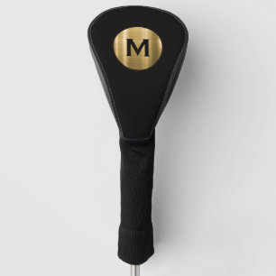 Modern Black Brushed Gold Monogram Golf Headcover