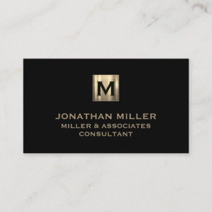 Modern Black Brushed Gold Monogram Visitenkarte