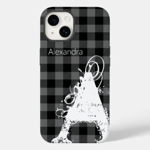Modern Black Buffalo Kariert Big Monogram Name Case-Mate iPhone 14 Hülle