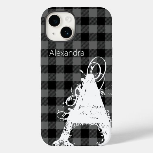 Modern Black Buffalo Kariert Big Monogram Name Case-Mate iPhone Hülle (Rückseite)