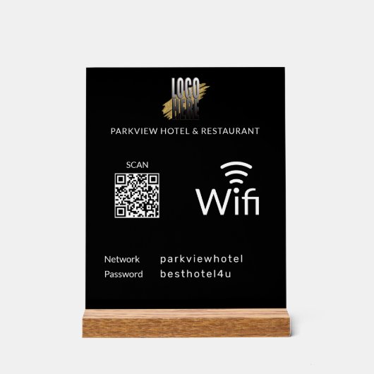 Modern Black Business QR Code Wifi Kennwort Acrylschild (Vorderseite)