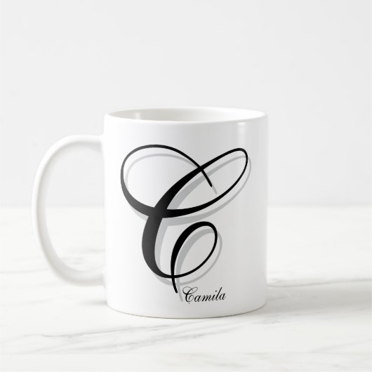 Modern Black C Monogram | Custom Name Kaffeetasse (Links)