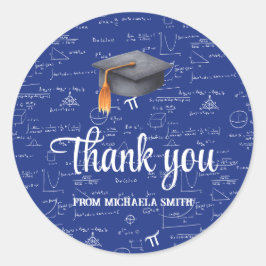 Modern Black Cap Math Graduation Blue Thank You Runder Aufkleber