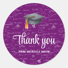 Modern Black Cap Purple Math Graduation Thank You Runder Aufkleber