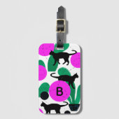 Modern Black Cat and Cactus Pattern Monogram Gepäckanhänger (Vorderseite Vertikal)