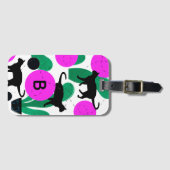 Modern Black Cat and Cactus Pattern Monogram Gepäckanhänger (Vorderseite (Horizontal))