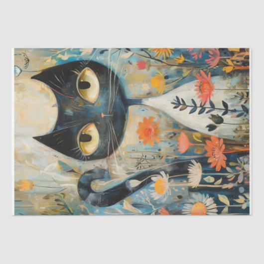 Modern Black Cat - Decoupage- Seidenpapier (Vorderseite)