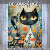 Modern Black Cat - Decoupage- Seidenpapier
