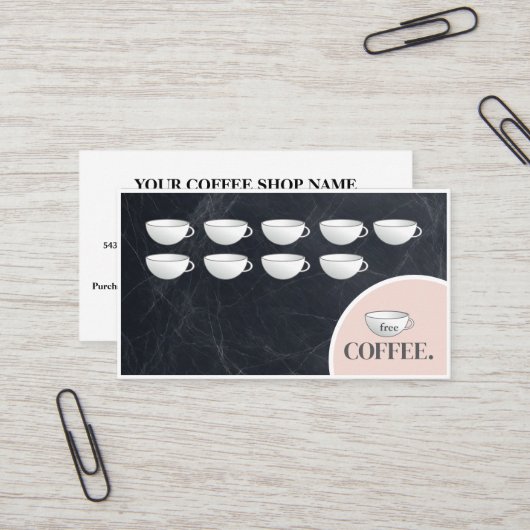 Modern Black Chalkboard Coffee Cups Loyalty Card Visitenkarte (Vorderseite/Rückseite Beispiel)