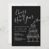 Modern Black Cheers to the New Year Party Einladung (Vorderseite)