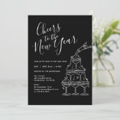 Modern Black Cheers to the New Year Party Einladung (Stehend Vorderseite)