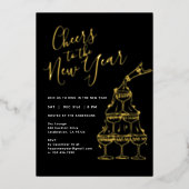 Modern Black Cheers to the New Year Party Folieneinladung (Vorderseite)