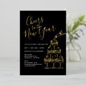 Modern Black Cheers to the New Year Party Folieneinladung (Stehend vorne)
