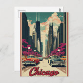 Modern Black Chicago Illinois Skyline Postkarte (Vorne/Hinten)