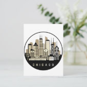 Modern Black Chicago Illinois Skyline Postkarte (Stehend Vorderseite)