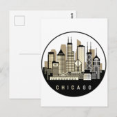 Modern Black Chicago Illinois Skyline Postkarte (Vorne/Hinten)