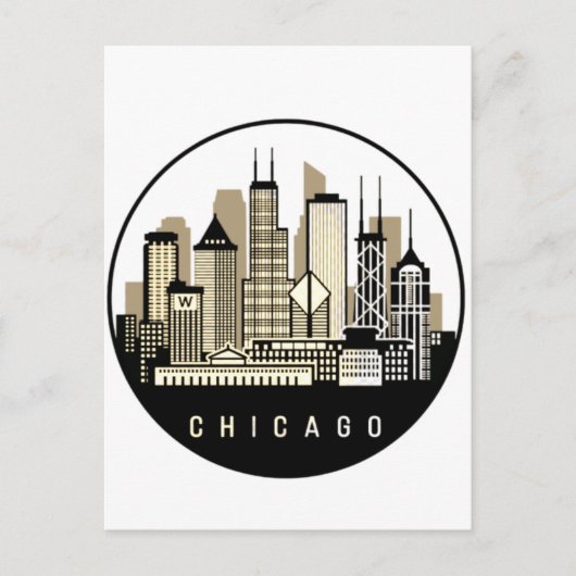 Modern Black Chicago Illinois Skyline Postkarte (Vorderseite)