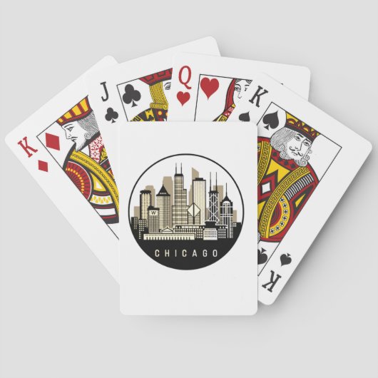 Modern Black Chicago Illinois Skyline Spielkarten (Rückseite)