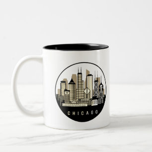 Modern Black Chicago Illinois Skyline Zweifarbige Tasse