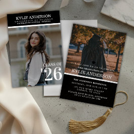 Modern Black College Graduation Senior Photo Einladung