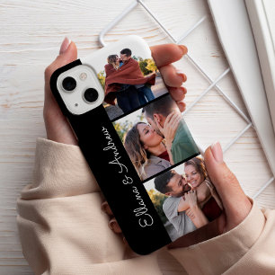 Modern Black Couple Names 3 Foto Collage Case-Mate iPhone Hülle