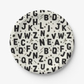 Modern Black & Cream Alphabet Pappteller (Vorderseite)
