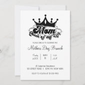 Modern Black Crown MOM Queen of my life Invitation Einladung (Vorderseite)