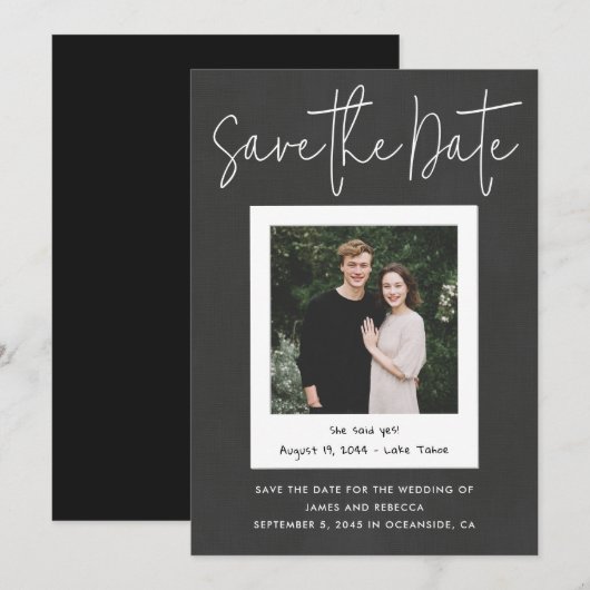 Modern Black Custom Engagement Photo Save the Date Einladung (Vorne/Hinten)