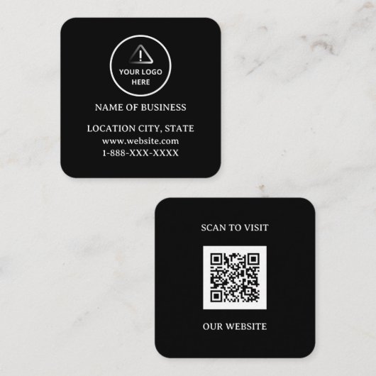 Modern Black Custom Logo and QR Code Quadratische Visitenkarte (Vorne/Hinten)
