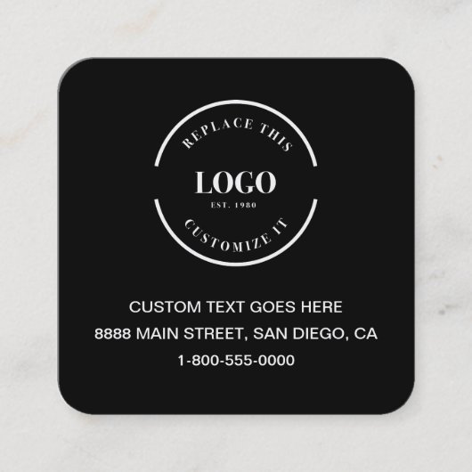 Modern Black Custom Logo Business Card QR Code Quadratische Visitenkarte (Vorderseite)