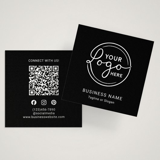 Modern Black Custom Logo QR Code Quadratische Visitenkarte