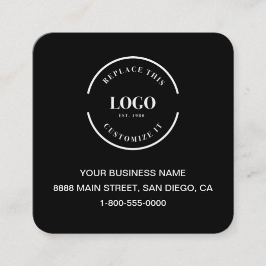 Modern Black Custom Logo Website QR Code Quadrat Quadratische Visitenkarte (Vorderseite)