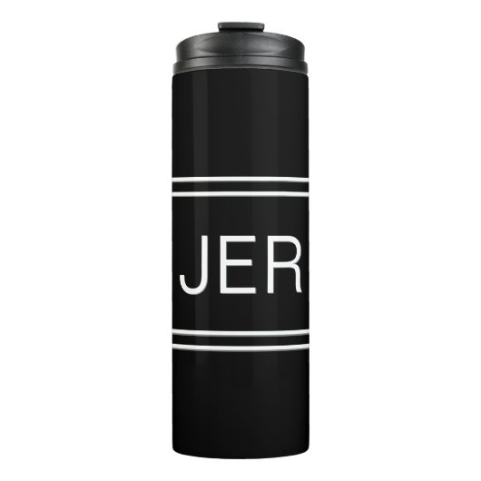 Modern Black Custom Monogram Stylish Initials Thermosbecher (Vorderseite)