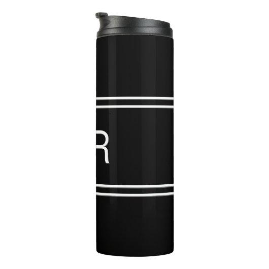 Modern Black Custom Monogram Stylish Initials Thermosbecher (Nach rechts gedreht)