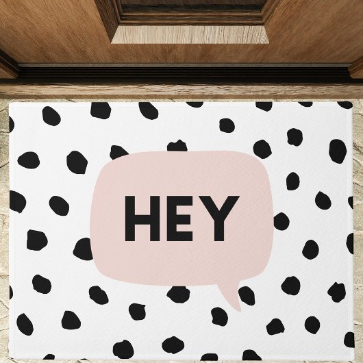 Modern Black Dots & Bubble Chat Pink With Hey Fußmatte