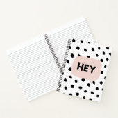 Modern Black Dots & Bubble Chat Pink With Hey Notizblock (Innenseite)