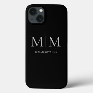 Modern Black Elegant Personalisiert Monogram Name Case-Mate iPhone Hülle