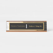 Modern Black Elegant Trendy White Marble Script Schreibtischnamensplakette (Vorderseite )