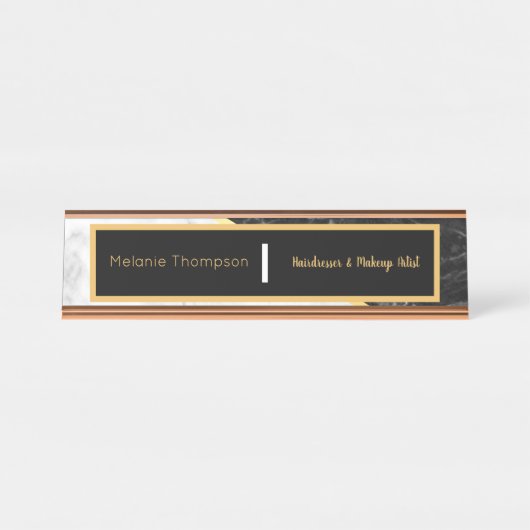 Modern Black Elegant Trendy White Marble Script Schreibtischnamensplakette (Vorderseite )