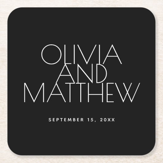 Modern Black Evening Wedding | Minimalist Elegant  Rechteckiger Pappuntersetzer (Vorderseite)