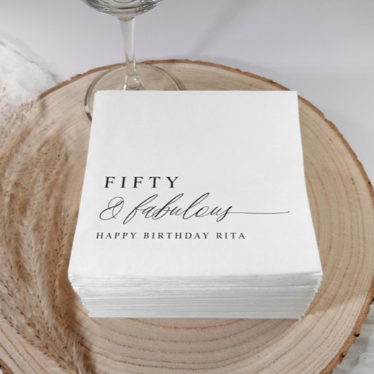 Modern Black Fifty & Fabulous 50th Birthday Party Serviette