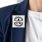 Modern Black Floral Wreath Split Monogram "A" Button