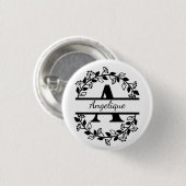 Modern Black Floral Wreath Split Monogram A Round Button (Vorne & Hinten)