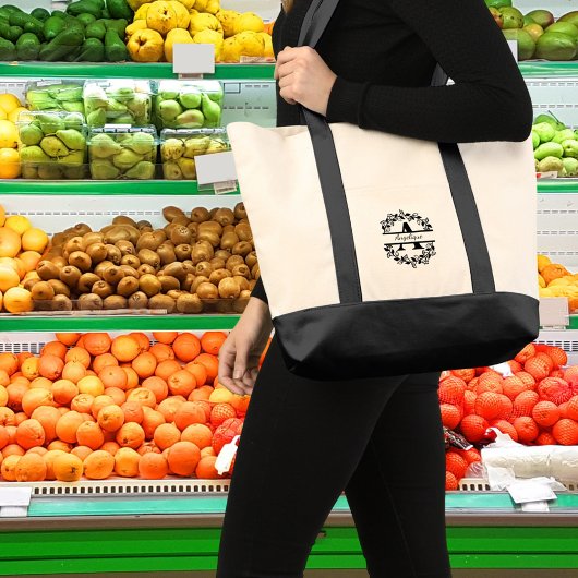 Modern Black Floral Wreath Split Monogram "A" Tragetasche